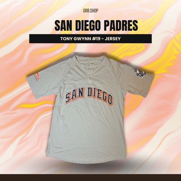 Tony Gwynn #19 San Diego Padres Gray Jersey Short Sleeve Raglan Style - Picture 1 of 6